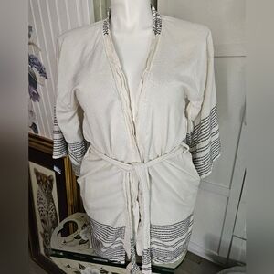 Olive And Linen Ribs Kimono Robe Sz 1 S/M Unisex Cotton Top Quality Spa Bath EUC